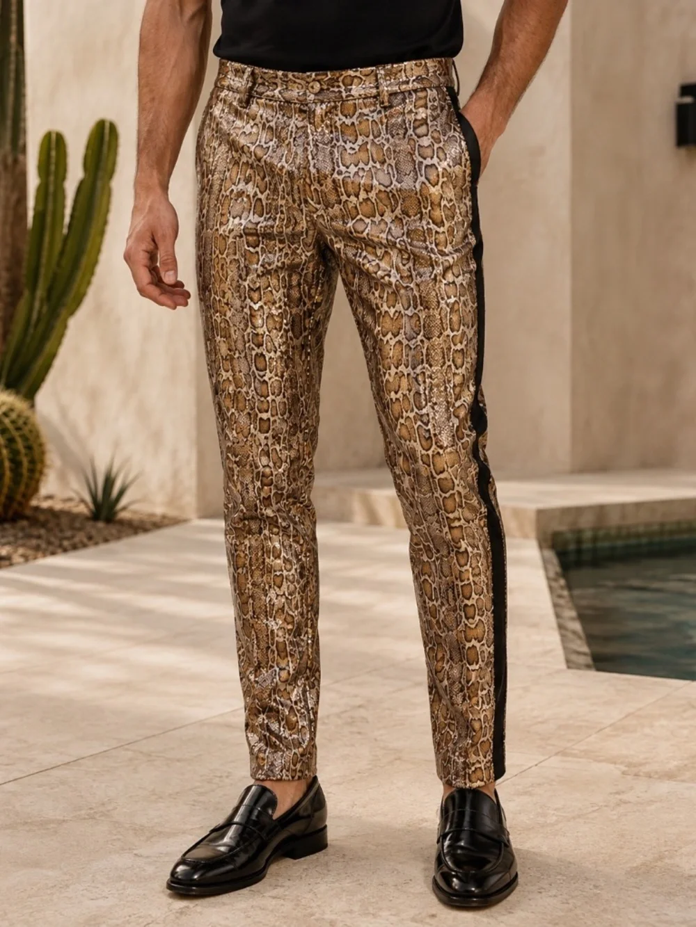 Twisted Tailor Juno Tall Gold Snakeskin Trousers SIZE 32/34 Polyester Turkey